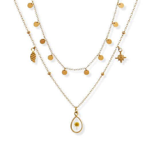 Wattle Triple Charm Necklace Set 18K Gold