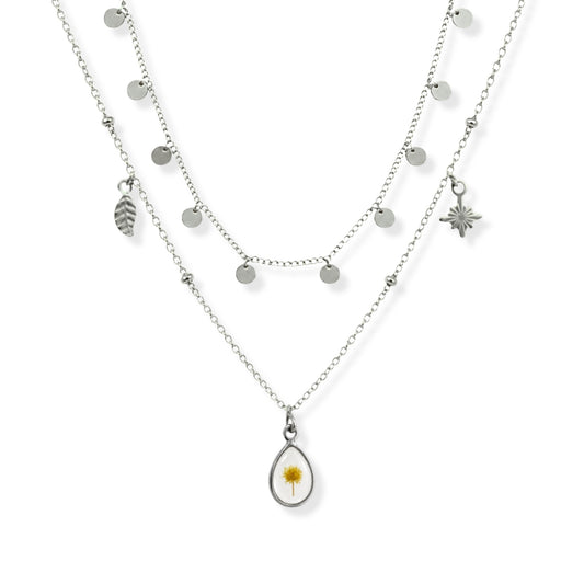 Wattle Triple Charm Necklace Set Polished Steel